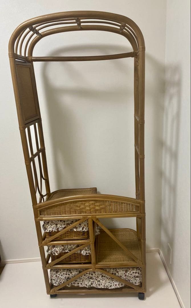【藤・ラタン】ハンガーラック　棚　ラック　引き出し　収納　籐家具　アンティーク
