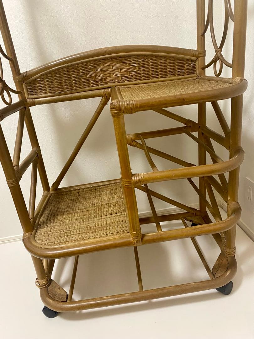 【藤・ラタン】ハンガーラック　棚　ラック　引き出し　収納　籐家具　アンティーク
