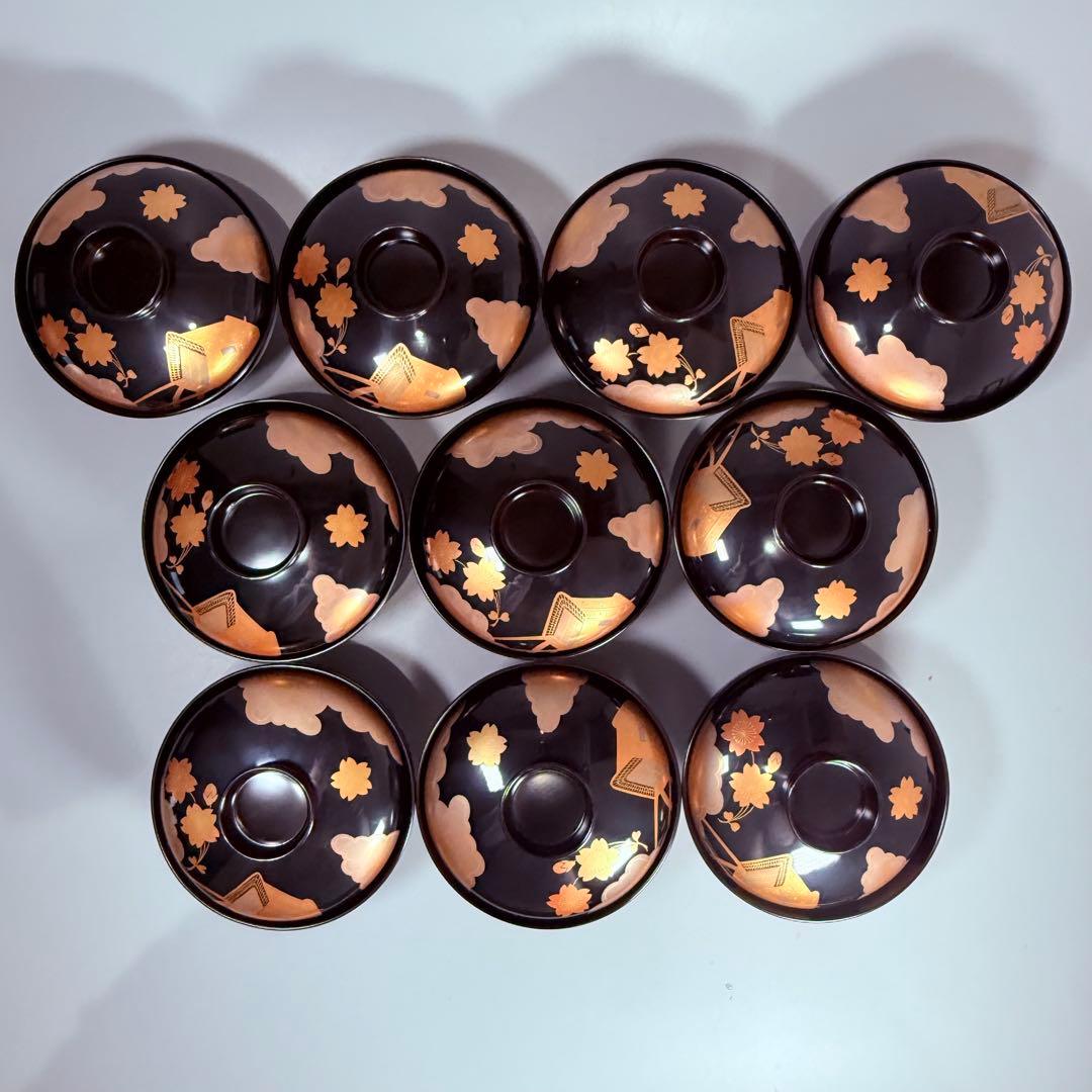 輪島塗　武田漆器店　金蒔絵牛車桜文吸物椀　国産漆100％使用　共箱　資産家特注品