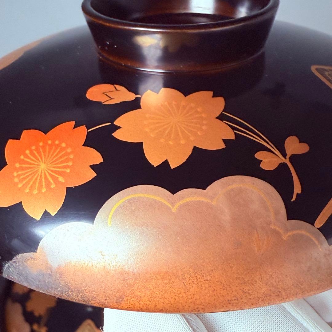 輪島塗　武田漆器店　金蒔絵牛車桜文吸物椀　国産漆100％使用　共箱　資産家特注品