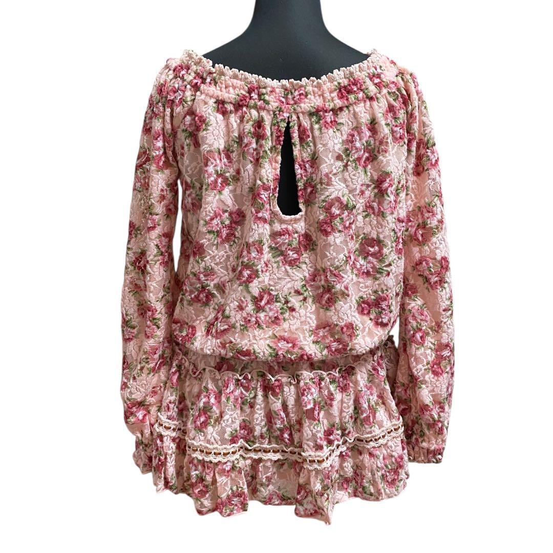 Y2K LIZLISA オフショル花柄レースワンピ リボン 姫ギャル 平成ギャル