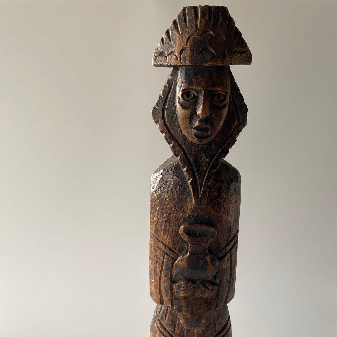 フランス入手 アフリカ木彫 祖霊像 高さ40cm超 プリミティブアート 木彫り像