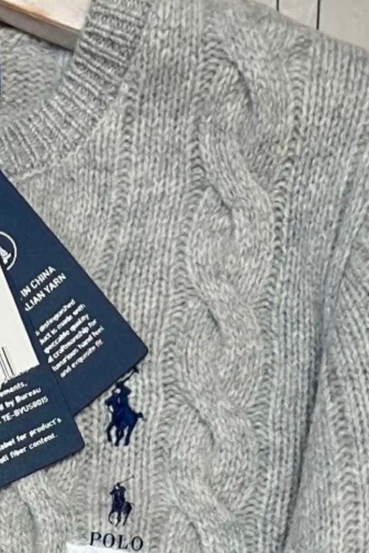 セールPOLO ポロラルフローレンウールカシミヤ ケーブル カーディガン　グレー