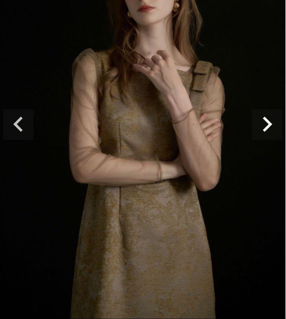 LE’RURE Shoulder ribbon jacquard dress