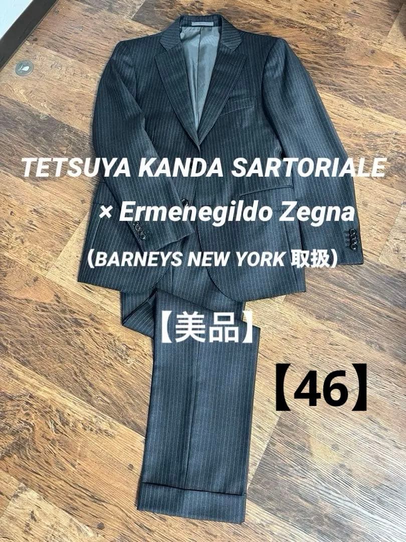 テツヤカンダ サルトリアーレの、仕立ての良い微光沢ゼニア生地がエレガントなスーツ