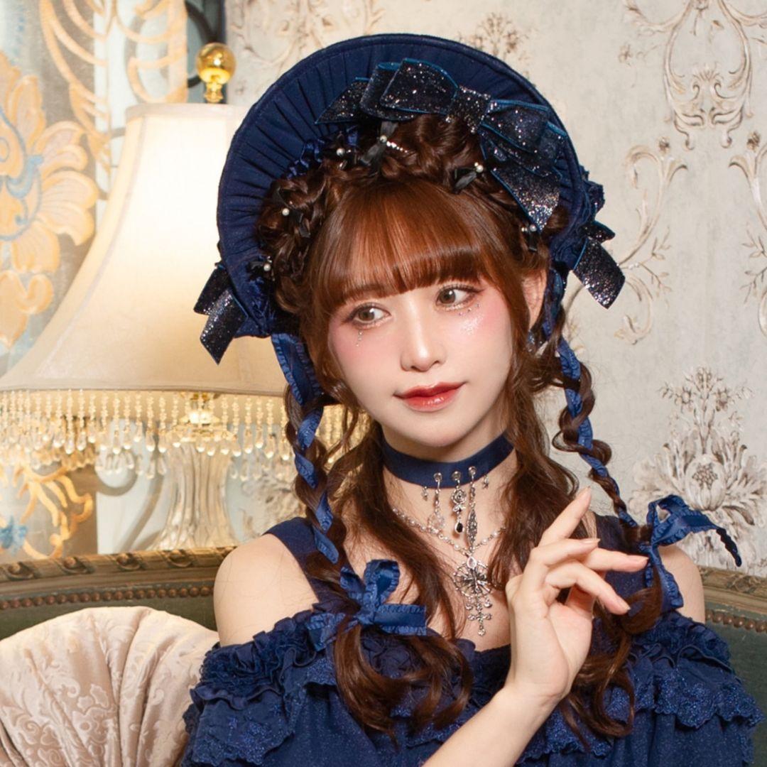 月の満ち欠け　ベルベット刺繍ボンネット/星箱Works