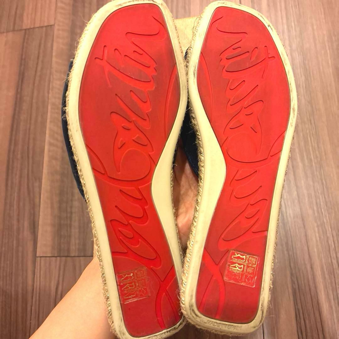 美品クリスチャンルブタン　エスパドリーユ　スライド　サンダル　タッセル　ベロア