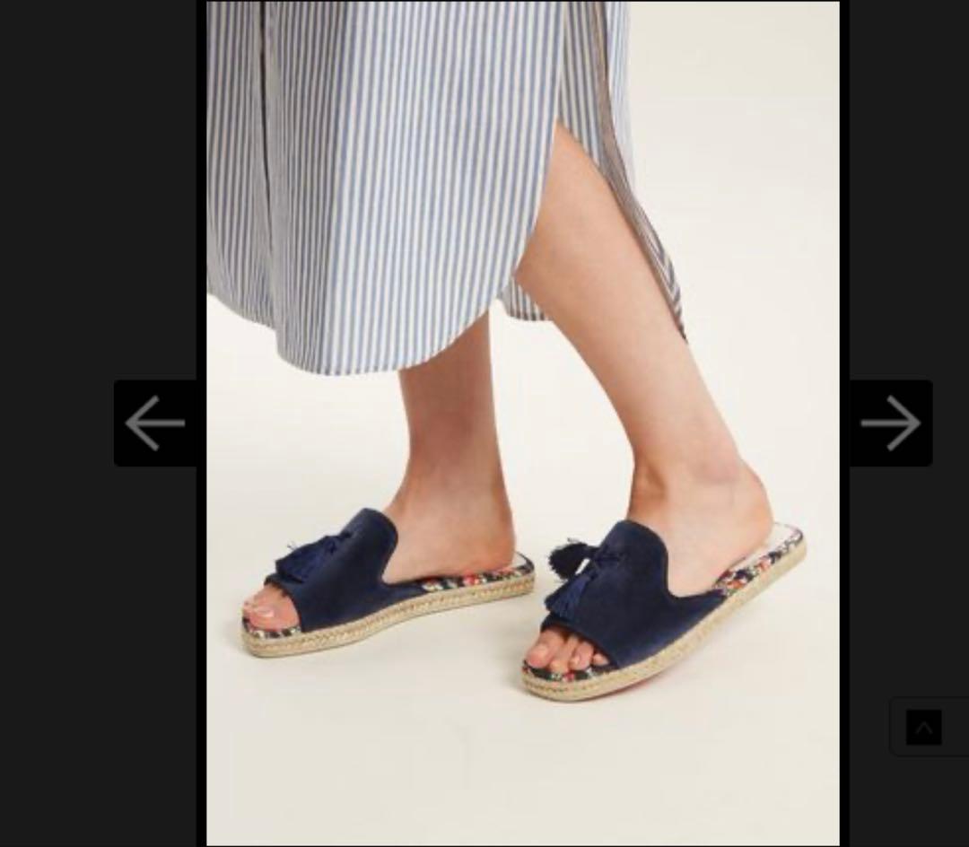 美品クリスチャンルブタン　エスパドリーユ　スライド　サンダル　タッセル　ベロア