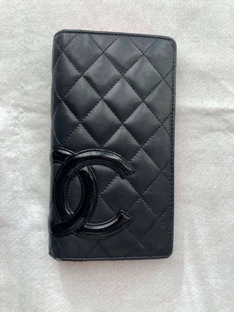 シャネル 長財布 カンボンライン ブラック ピンク