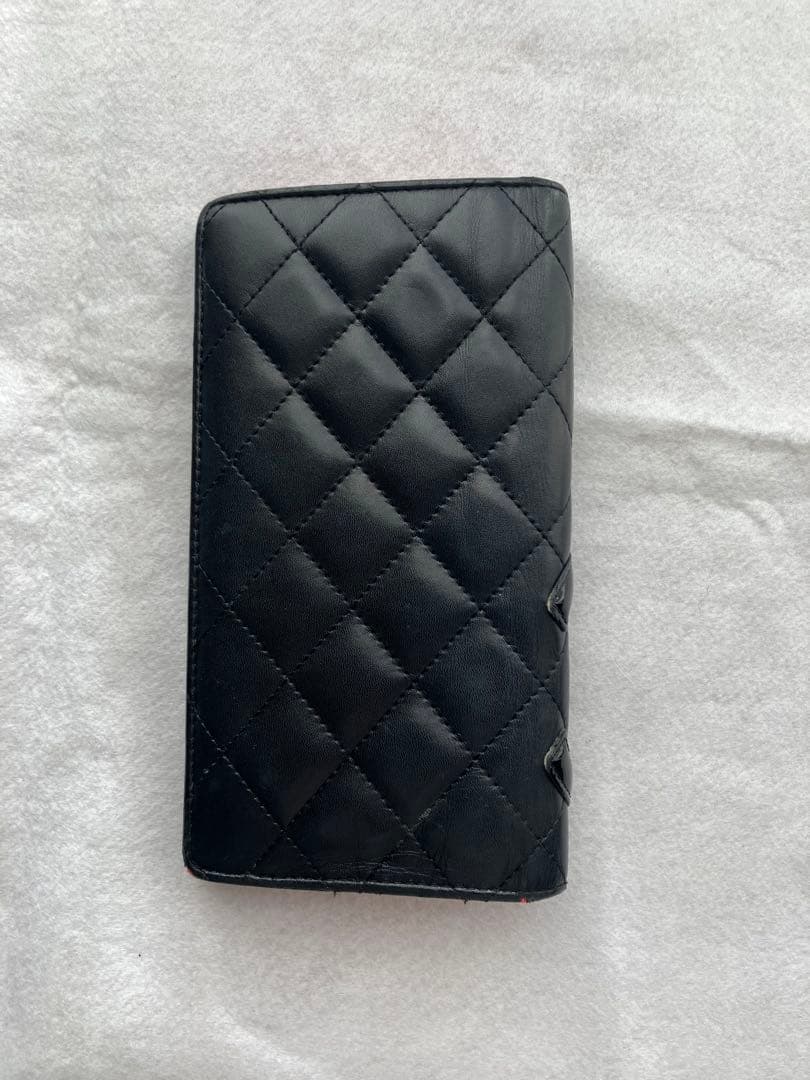 シャネル 長財布 カンボンライン ブラック ピンク