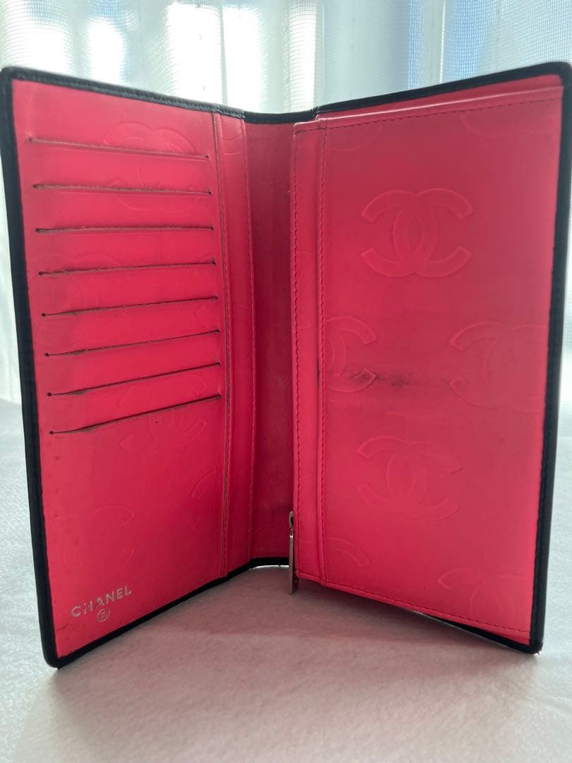 シャネル 長財布 カンボンライン ブラック ピンク