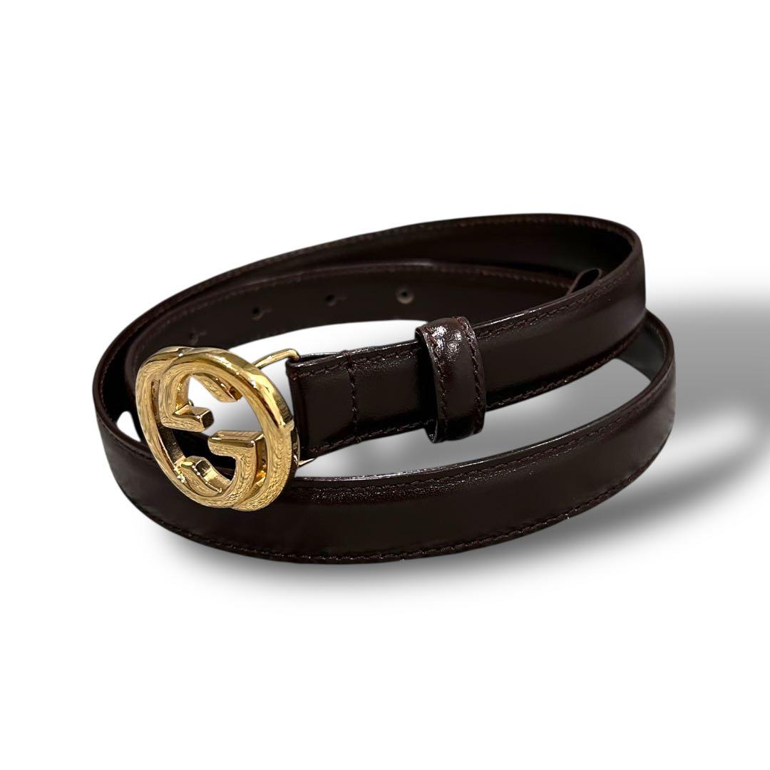 極美品 GUCCI グッチ インターロッキング ベルト レディース GGバックル