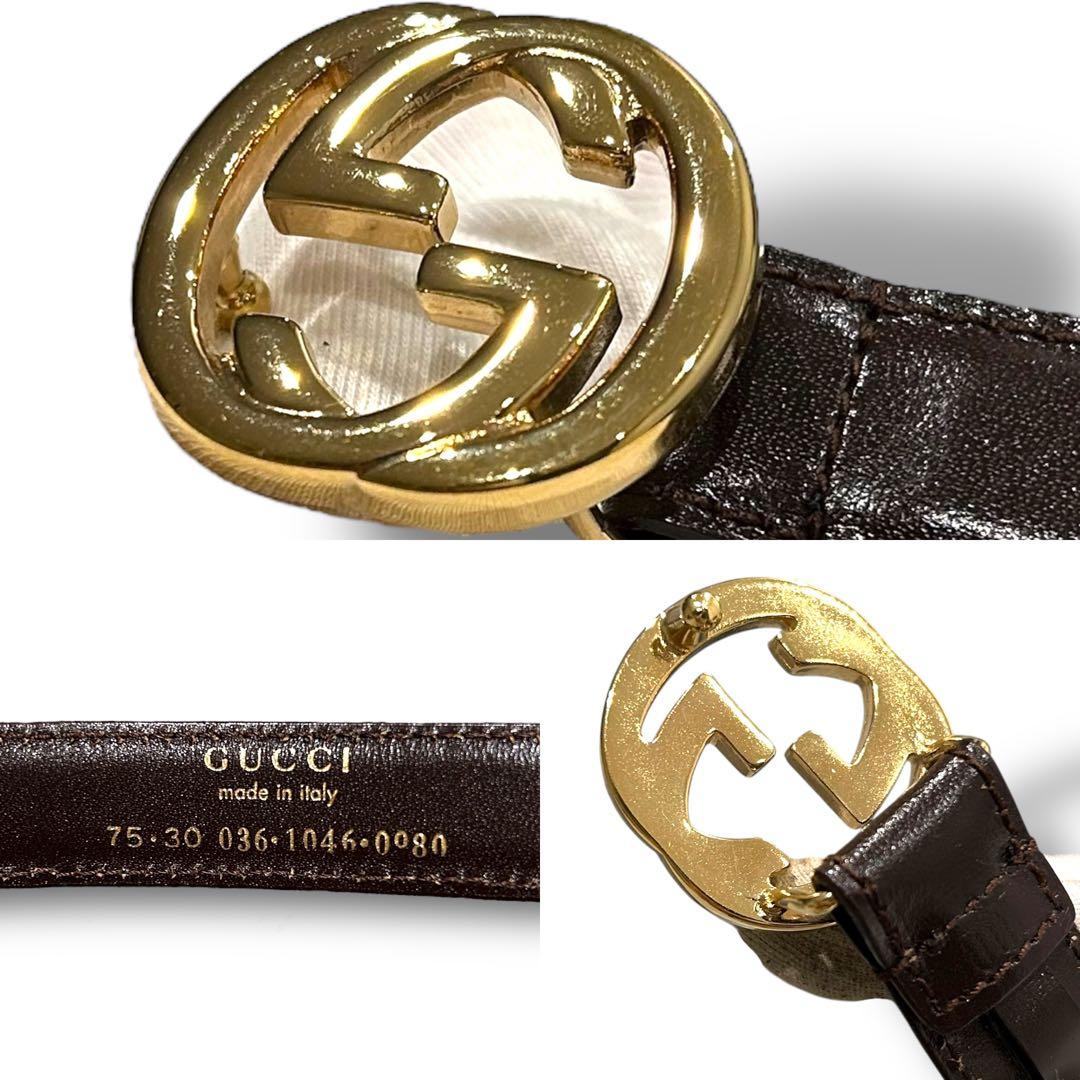 極美品 GUCCI グッチ インターロッキング ベルト レディース GGバックル