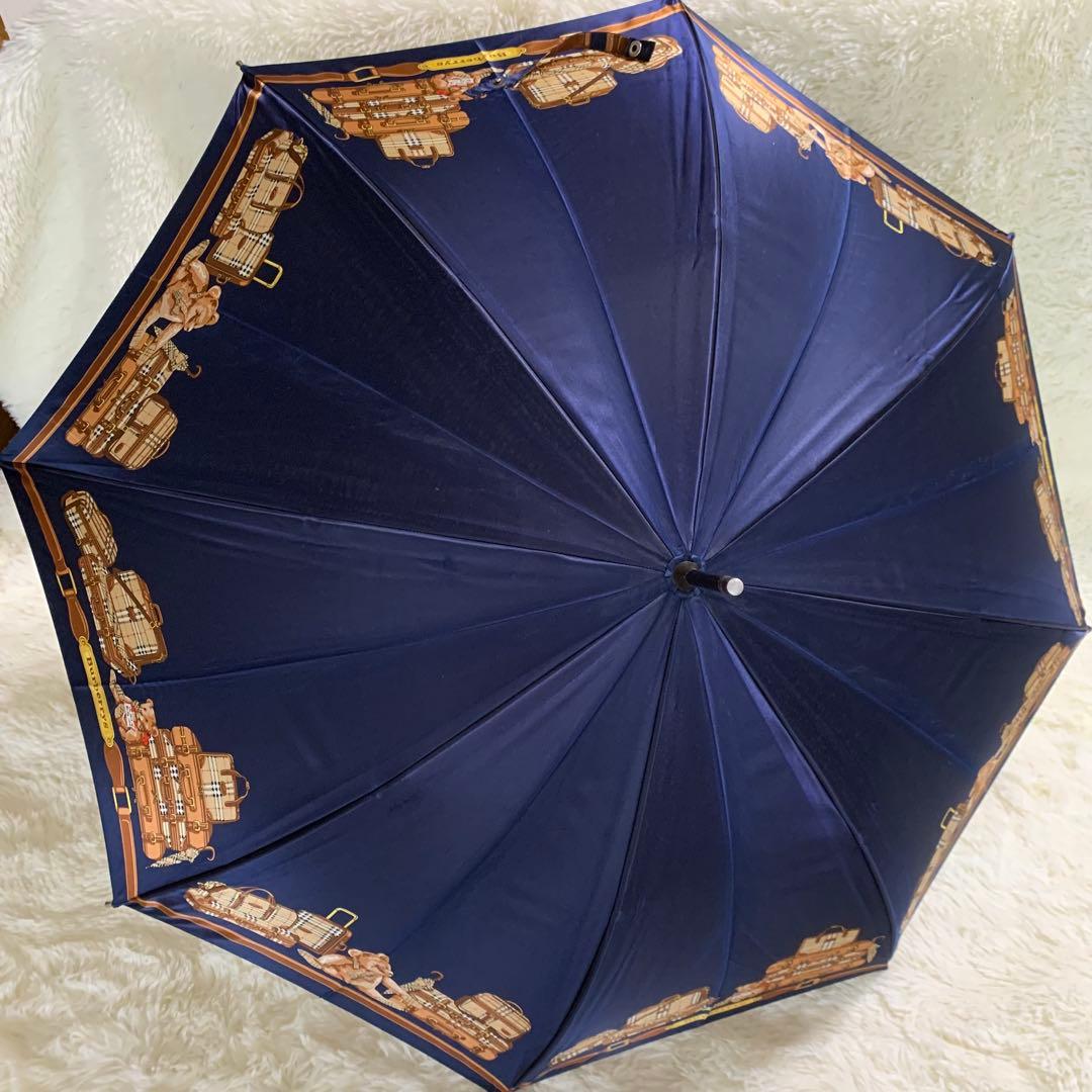 極希少✨バーバリー 長傘 雨傘 ノバチェック テディベア柄 クマ ネイビー