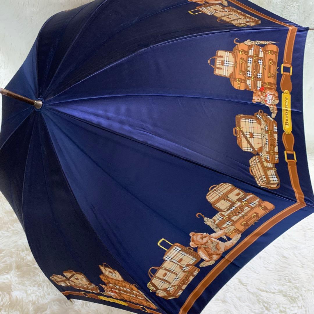 極希少✨バーバリー 長傘 雨傘 ノバチェック テディベア柄 クマ ネイビー
