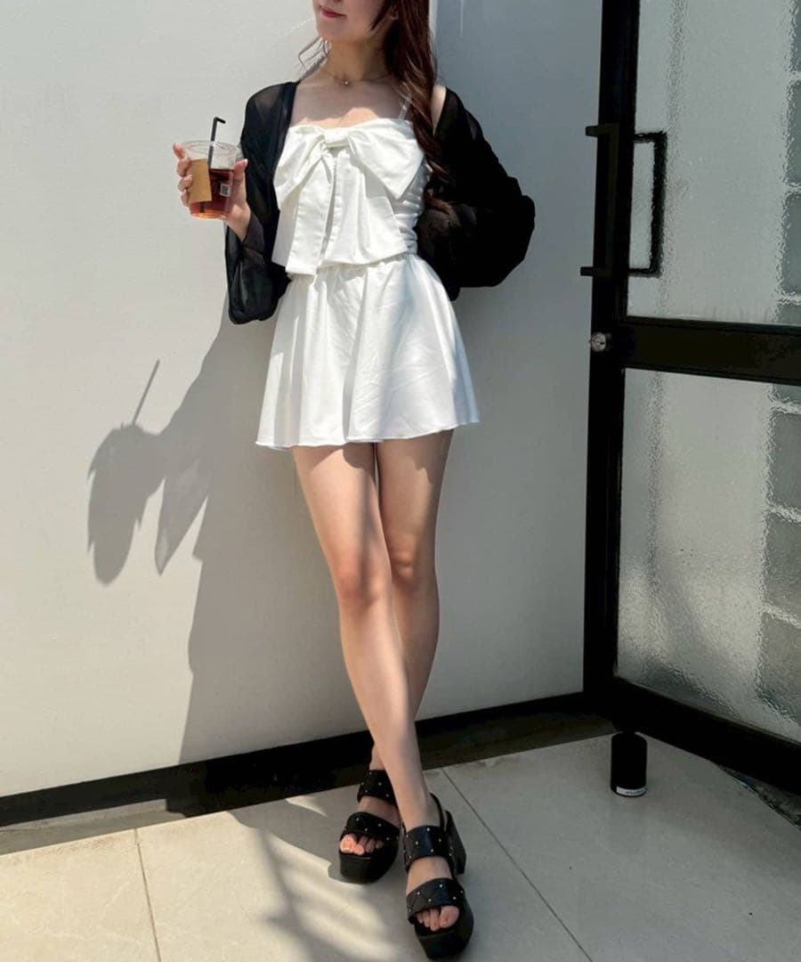 NICE CLAUP swimwear/フロントリボン羽織りSET(4点セット)