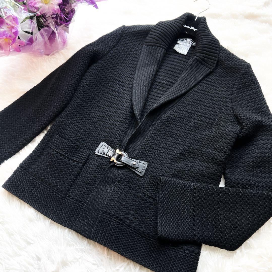 美品　サルバトーレフェラガモ ウール　本革　ニット　ジャケット　ガンチーニ