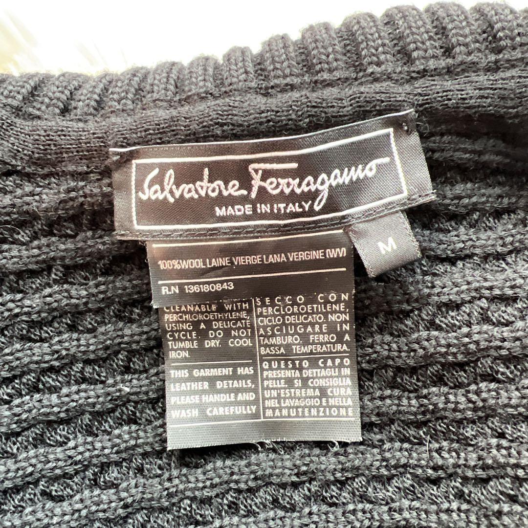 美品　サルバトーレフェラガモ ウール　本革　ニット　ジャケット　ガンチーニ