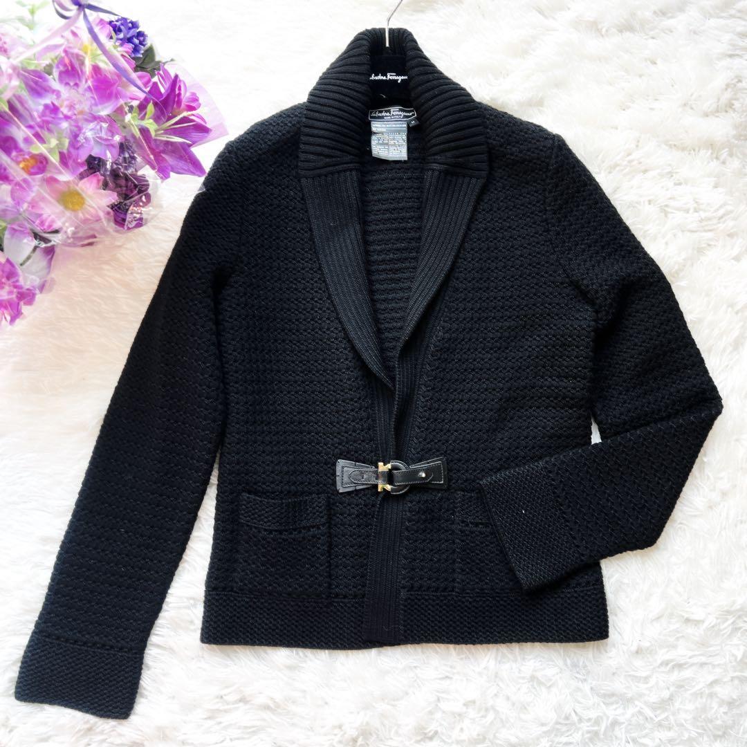 美品　サルバトーレフェラガモ ウール　本革　ニット　ジャケット　ガンチーニ