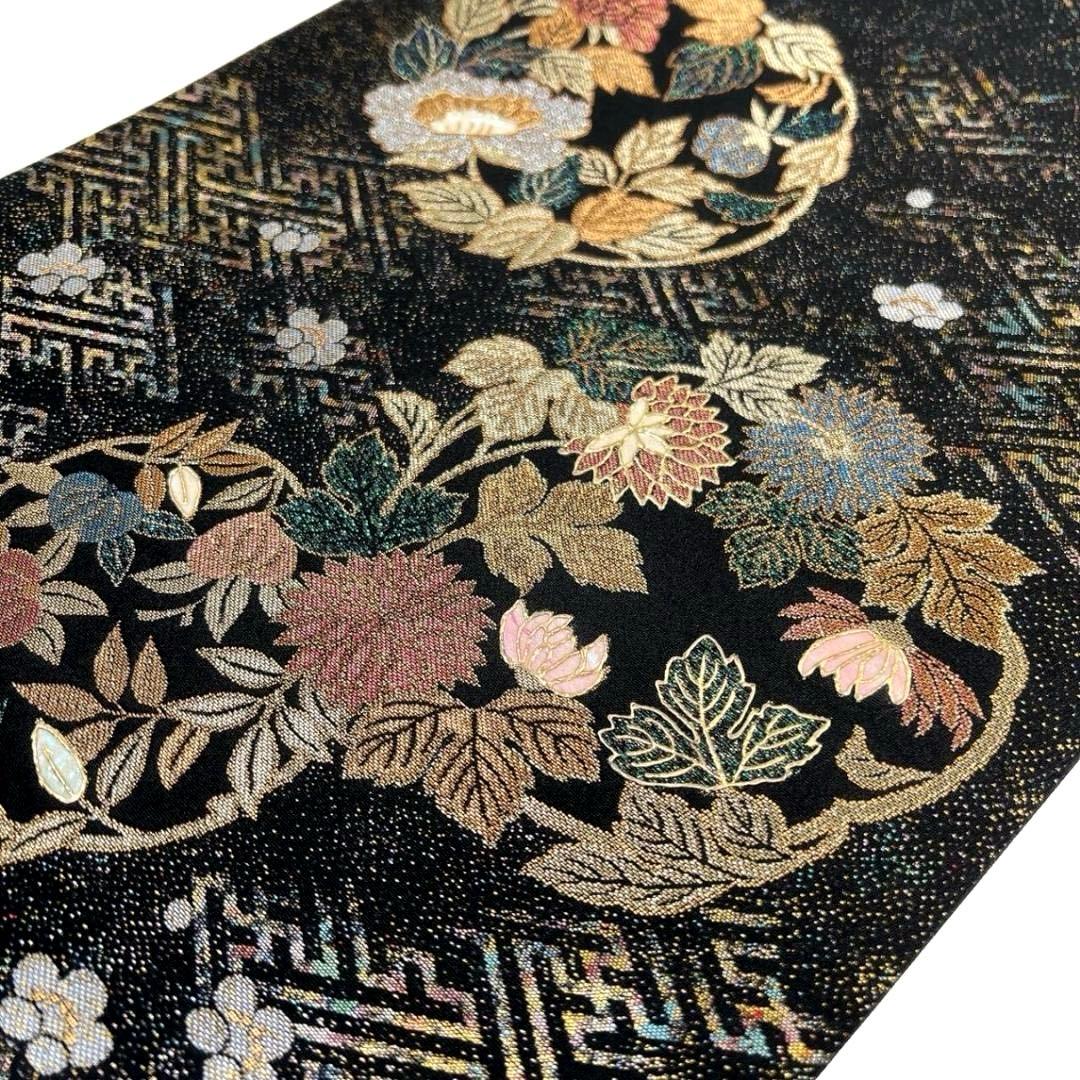 未着用　螺鈿細工　紗綾形　花紋　花模様　袋帯　着物　032a p