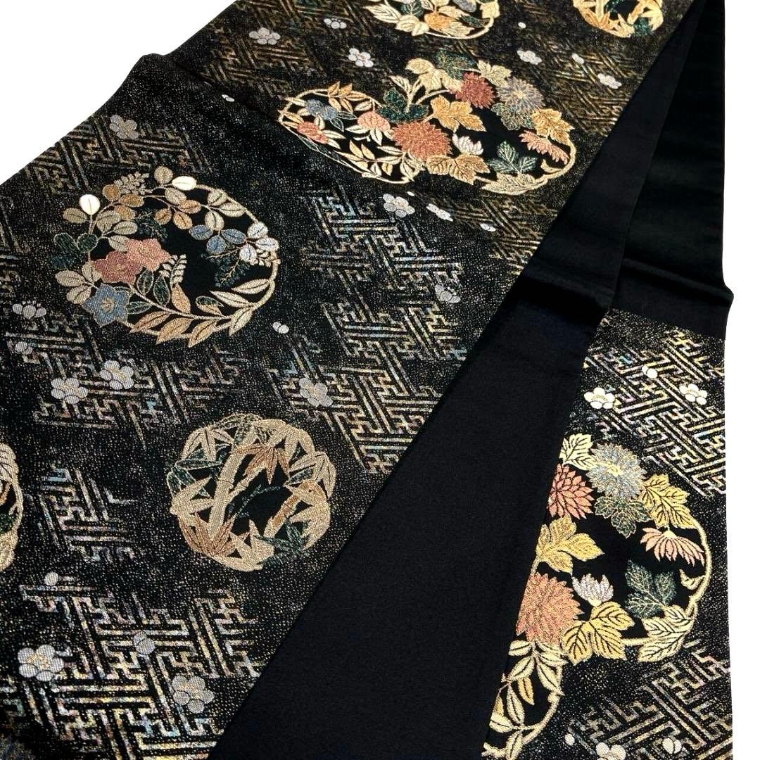 未着用　螺鈿細工　紗綾形　花紋　花模様　袋帯　着物　032a p