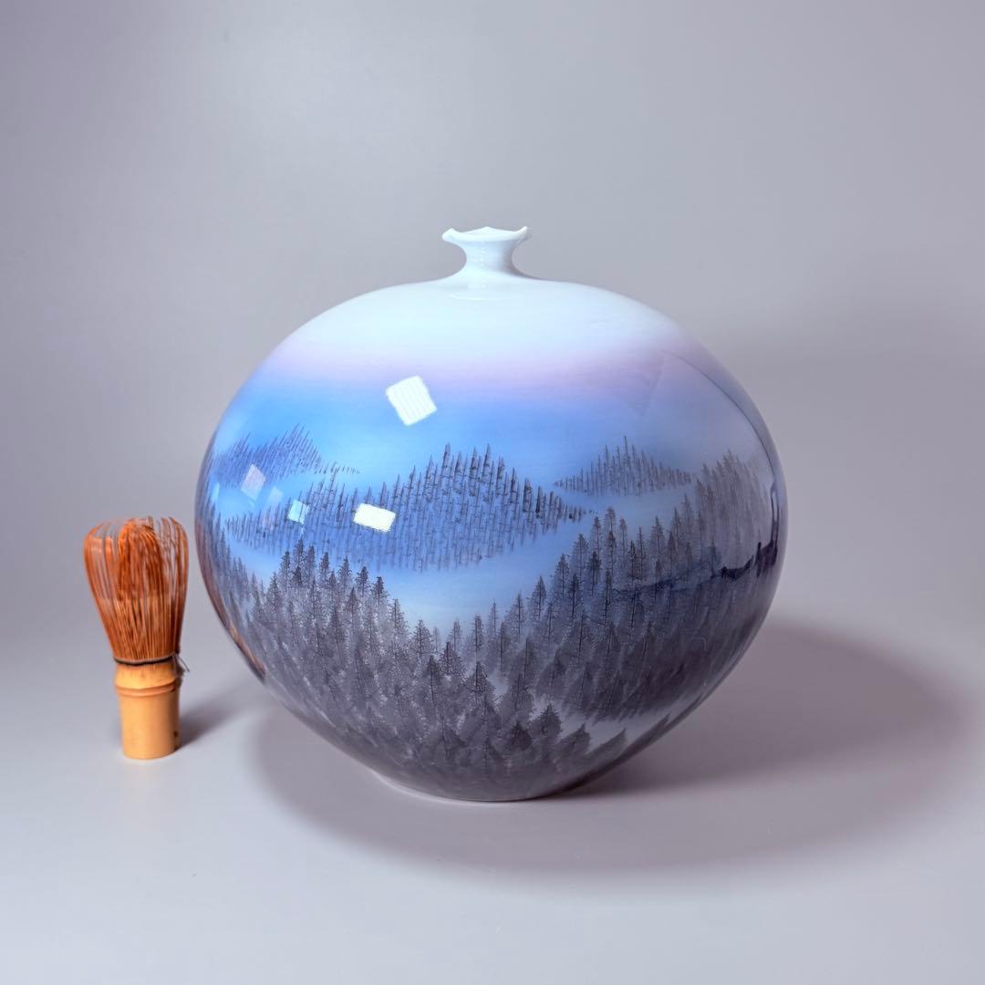 藤井朱明　「朝日」　陰刻銘　高23.7cm　名品　朱明窯　日展入選多数　本物