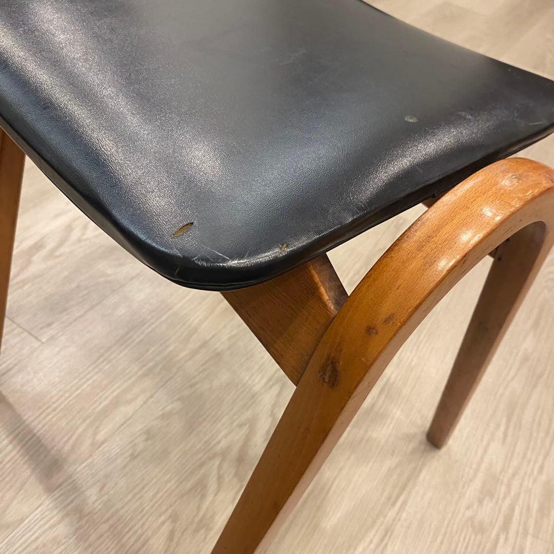 秋田木工　曲げ木スタッキングスツール　黒　椅子　アンティーク剣持勇