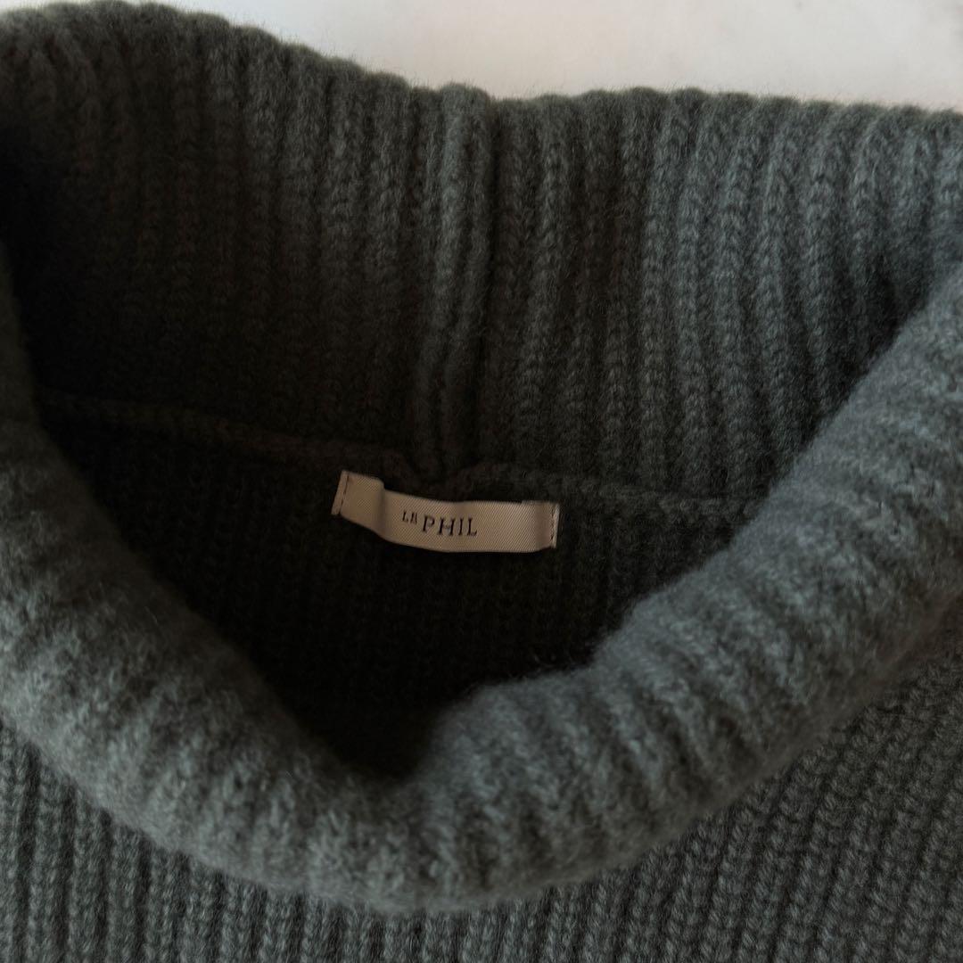 美品 ルフィル LE PHIL シルクカシミヤ混 畦編みニットジレ カーキ