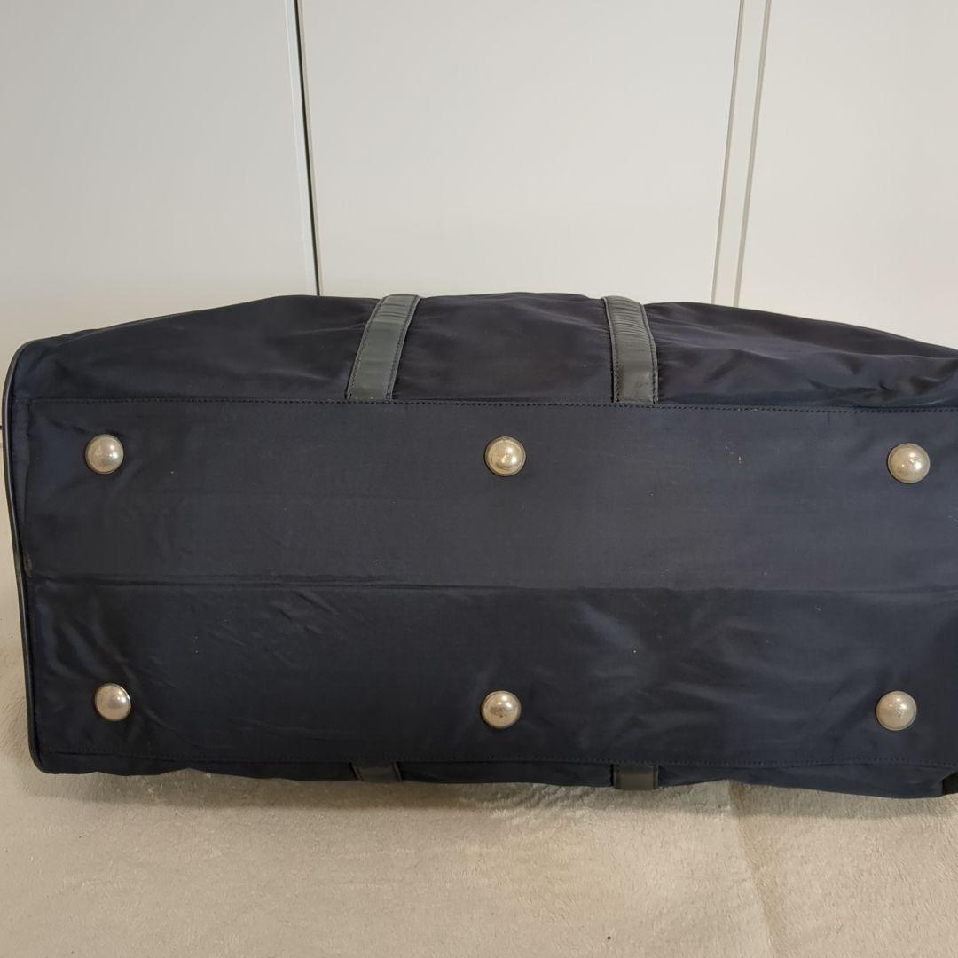 プラダ ボストンバッグ 三角ロゴ 希少色 ネイビー レザーハンドル 大容量