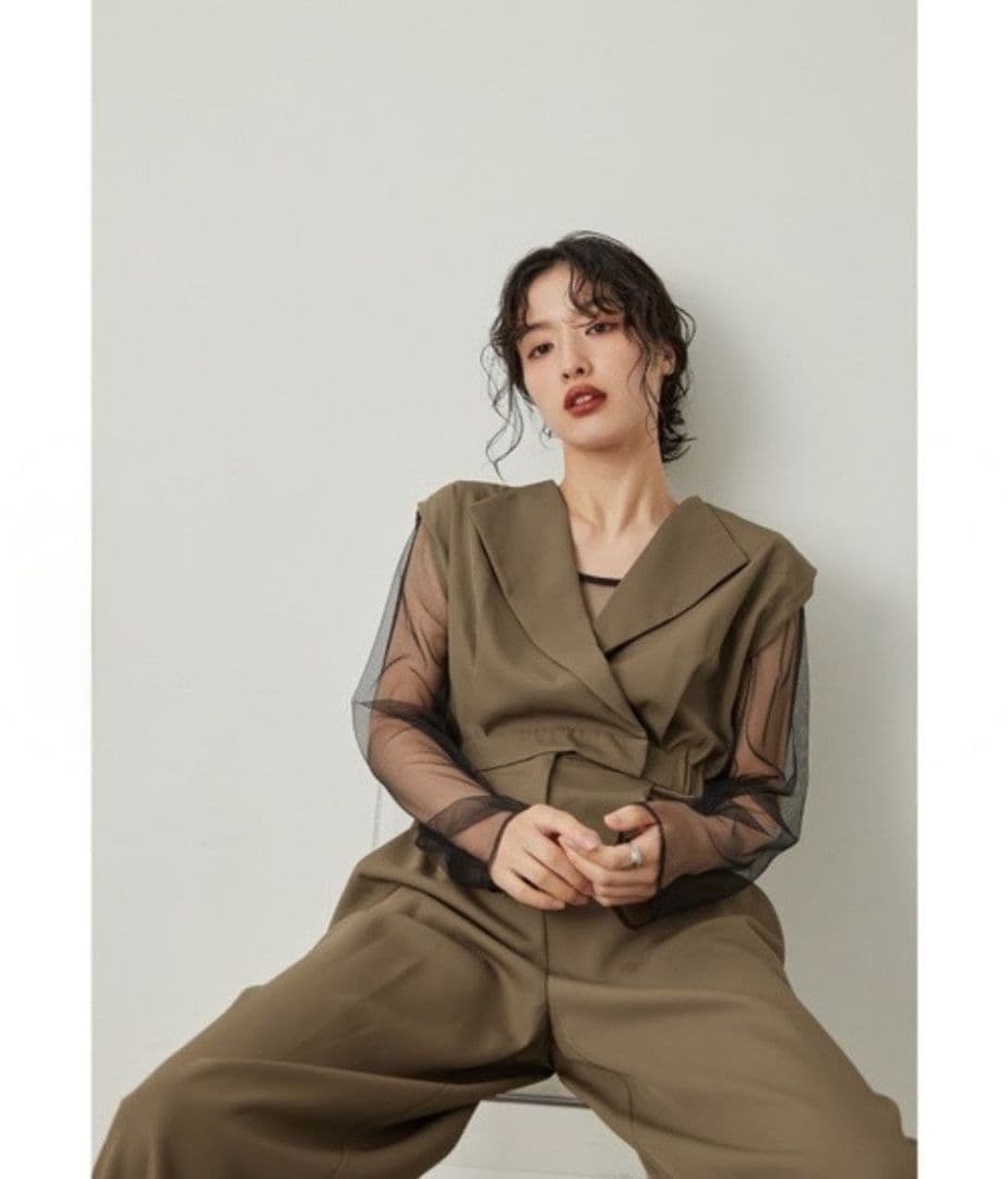 美品 niana ニアナ スタンドアウトカラーオールインパンツL 大きいゆったり