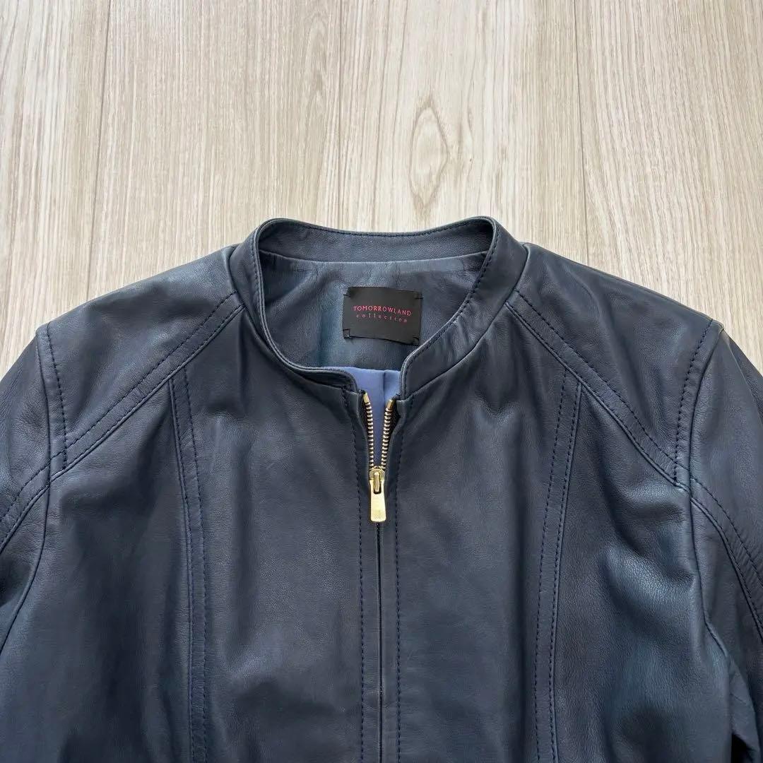 【美品】23AW TOMORROWLAND レザージャケット 40 ネイビー