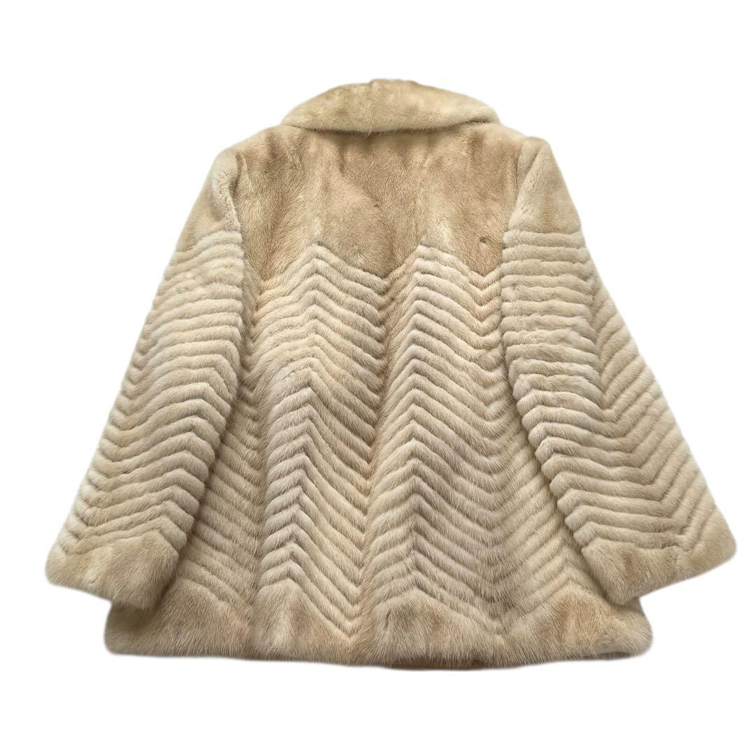 パステルミンク 毛皮コート シェブロン ヘリンボーン リアルファー 13号