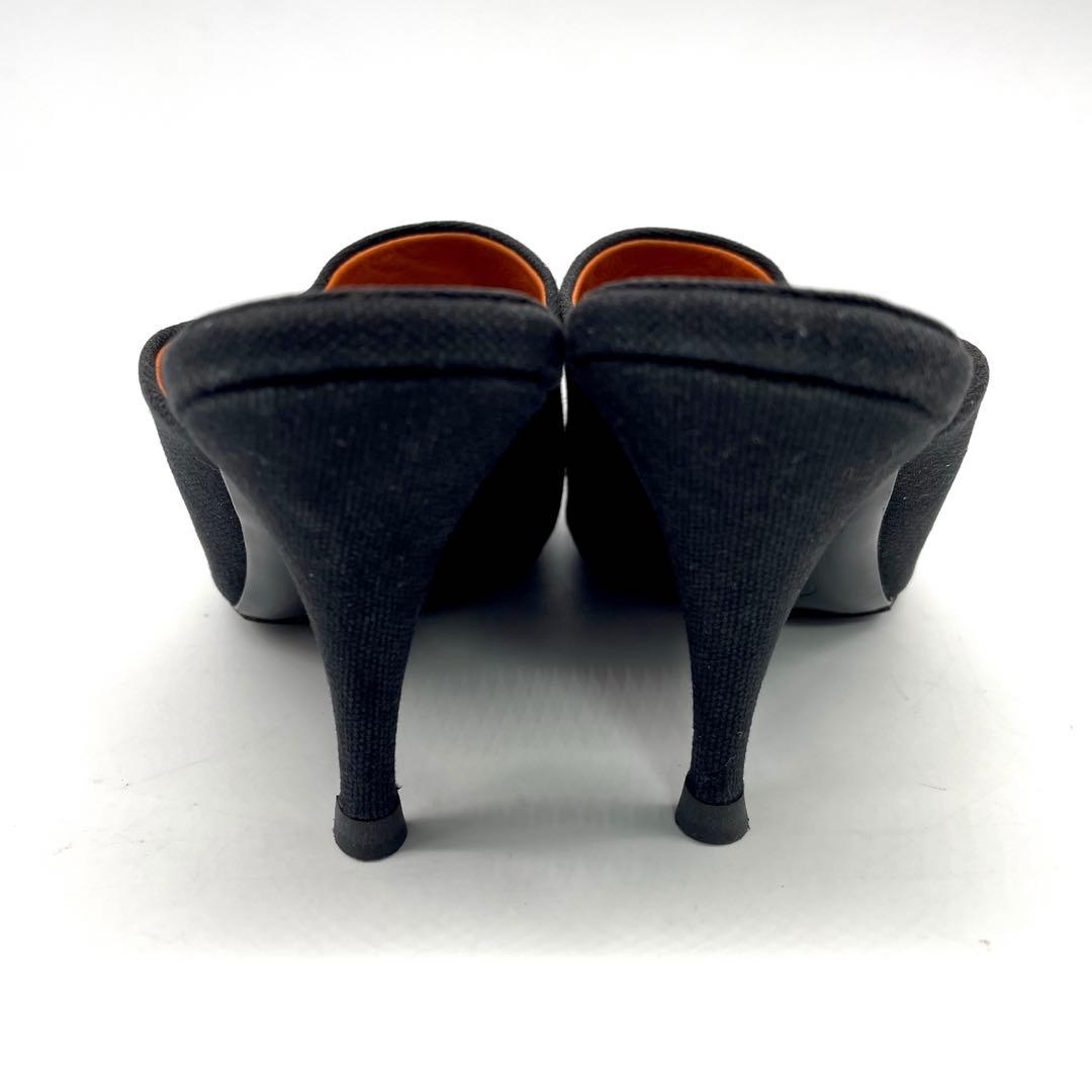 シャネル サンダル ミュール ココマーク キャンバス ブラック オレンジ 24㎝