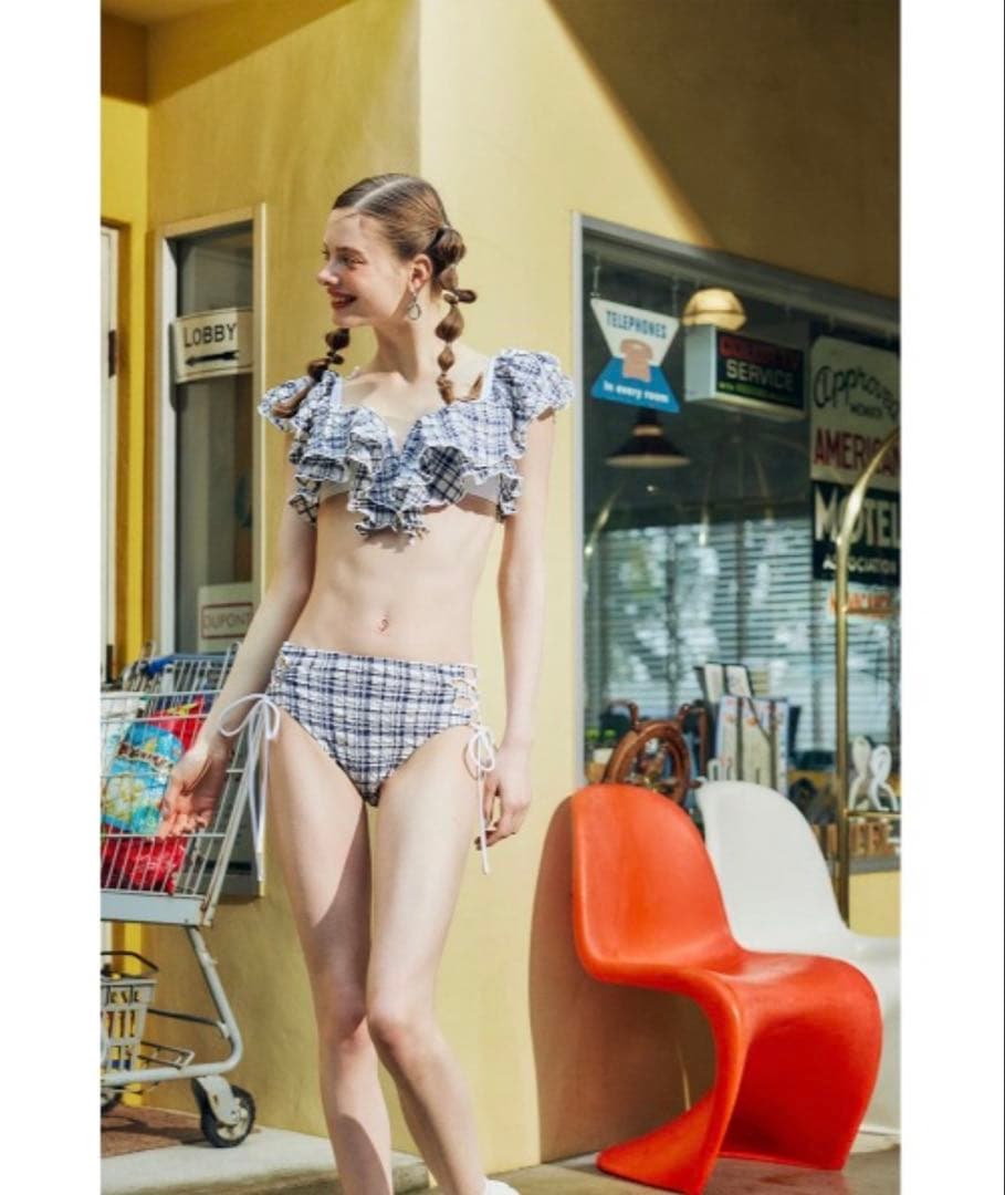 リエンダ　rienda マルチファブリックフリルワイヤーカップビキニ ネイビー