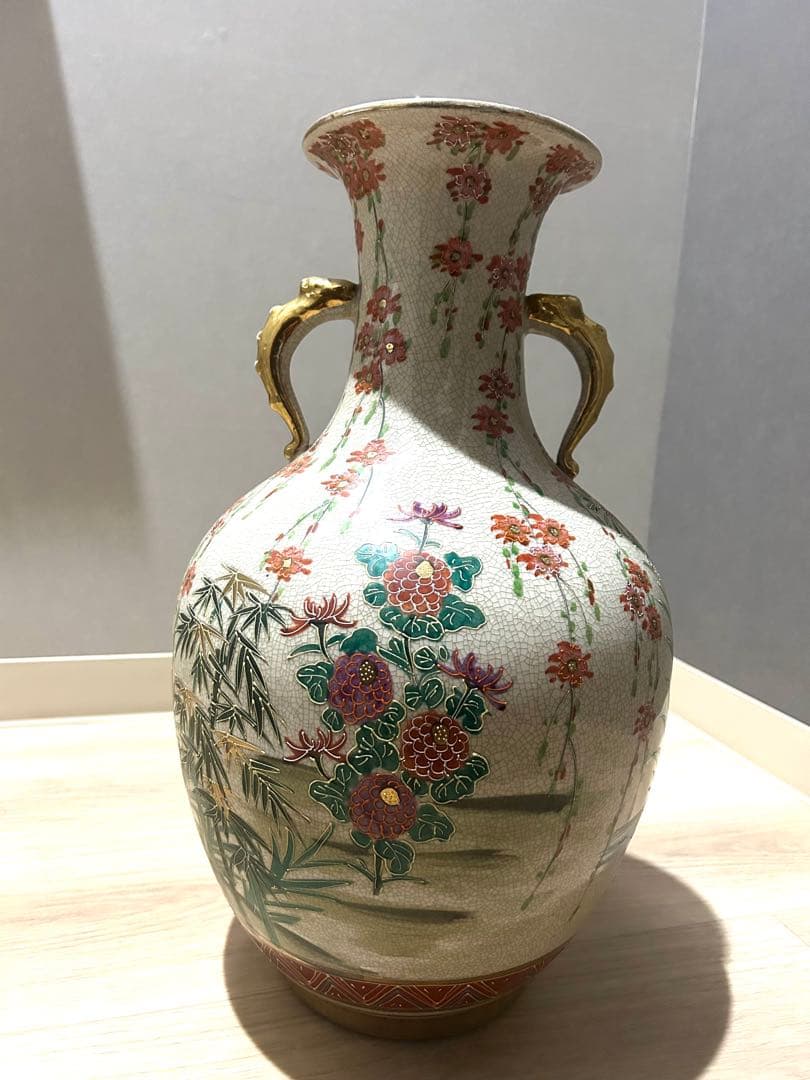 美品薩摩焼 / 飾り壺 壺 ツボ 花柄 鳥柄