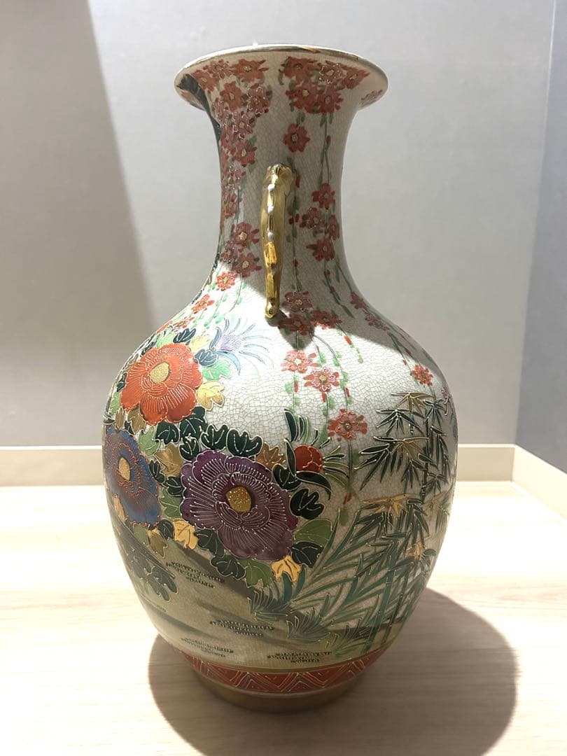 美品薩摩焼 / 飾り壺 壺 ツボ 花柄 鳥柄