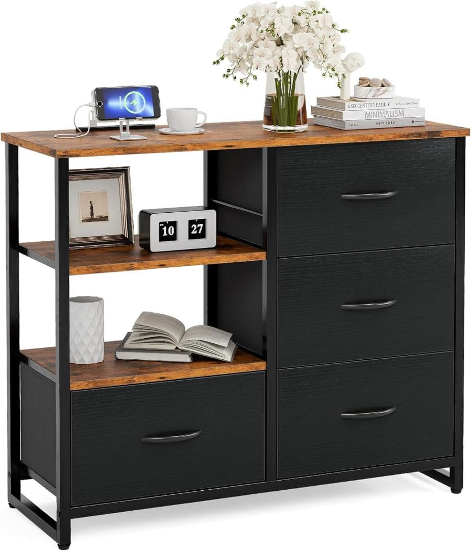IKIFLY チェスト収納 タンス 棚付き 箪笥 リビング収納チェストUSB