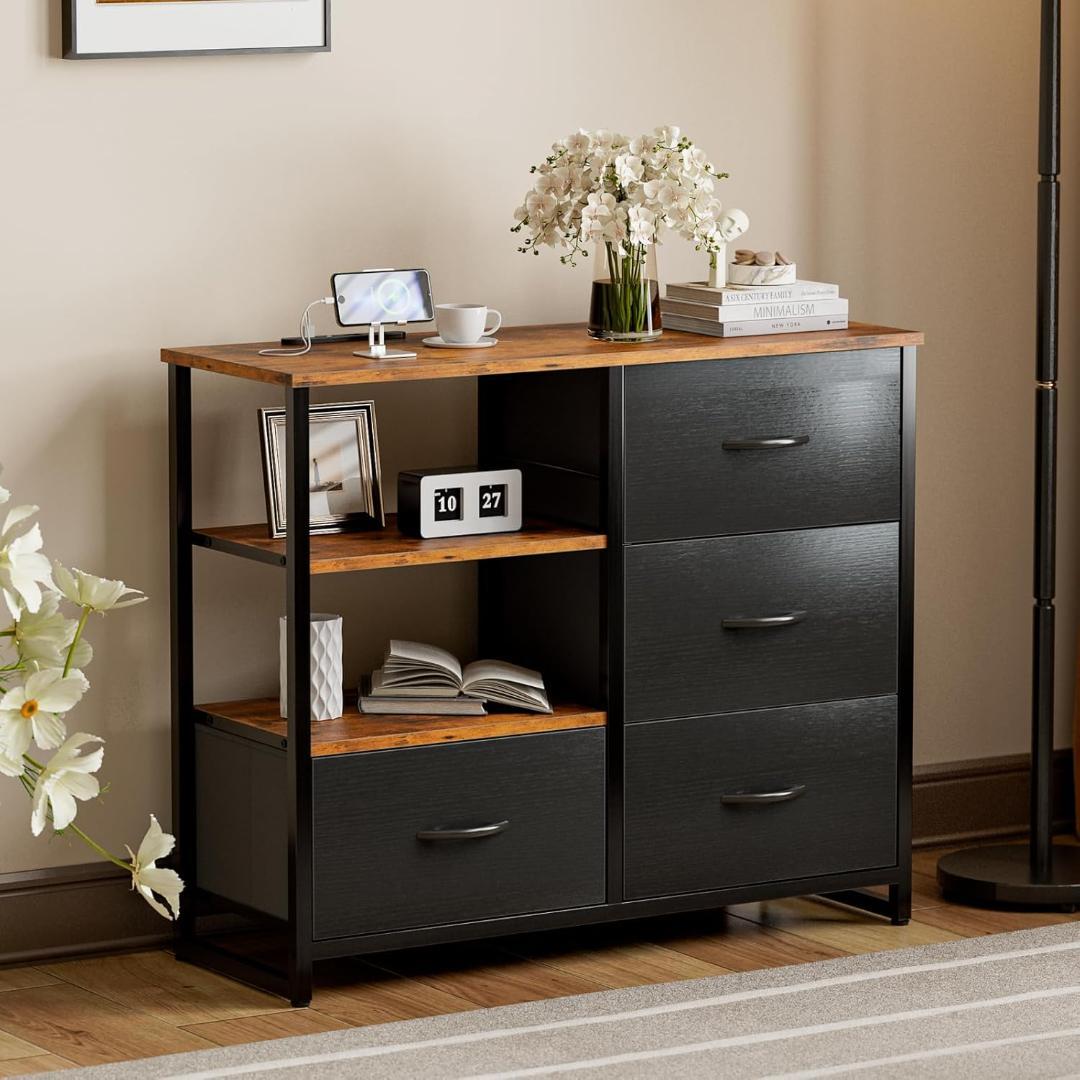 IKIFLY チェスト収納 タンス 棚付き 箪笥 リビング収納チェストUSB