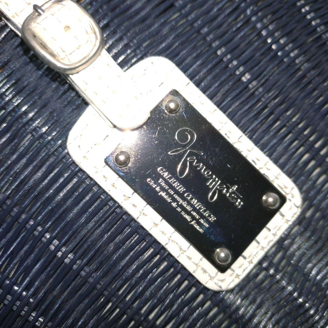 ✨美品✨銀座かねまつ　ラタン かごバック　ネイビー × ホワイト