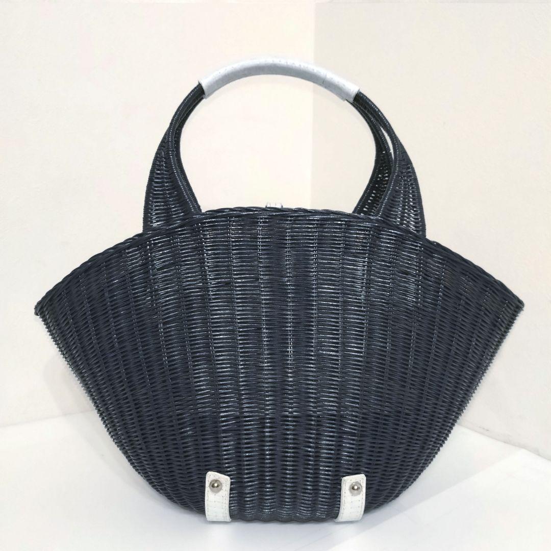 ✨美品✨銀座かねまつ　ラタン かごバック　ネイビー × ホワイト