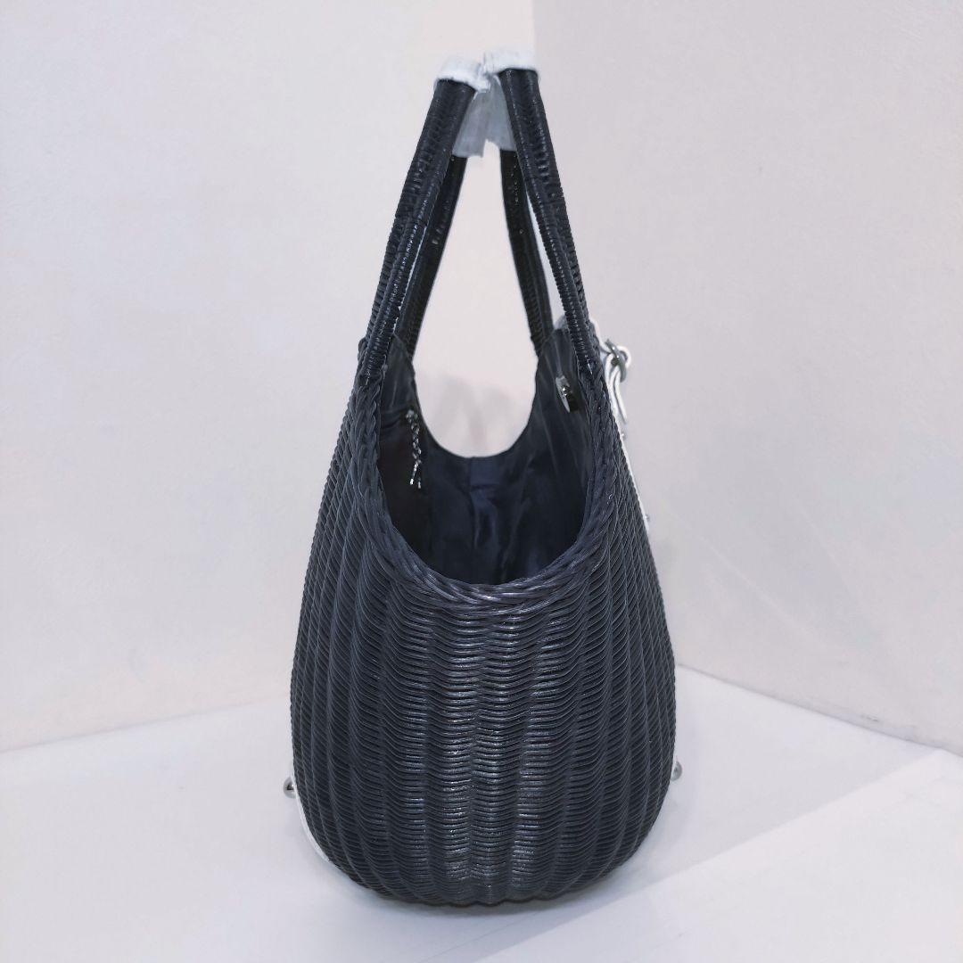 ✨美品✨銀座かねまつ　ラタン かごバック　ネイビー × ホワイト