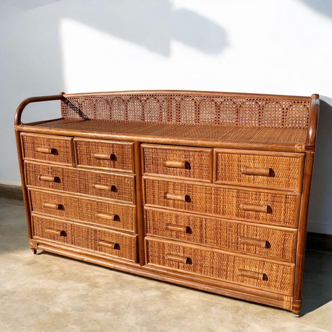 ラタン10杯チェスト 昭和レトロ エスニック アジアン 籐家具 ラタン 古民具