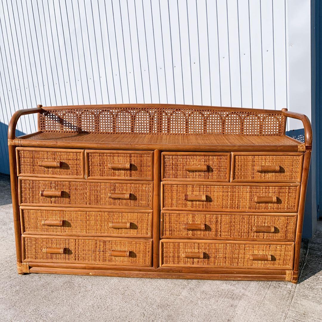 ラタン10杯チェスト 昭和レトロ エスニック アジアン 籐家具 ラタン 古民具