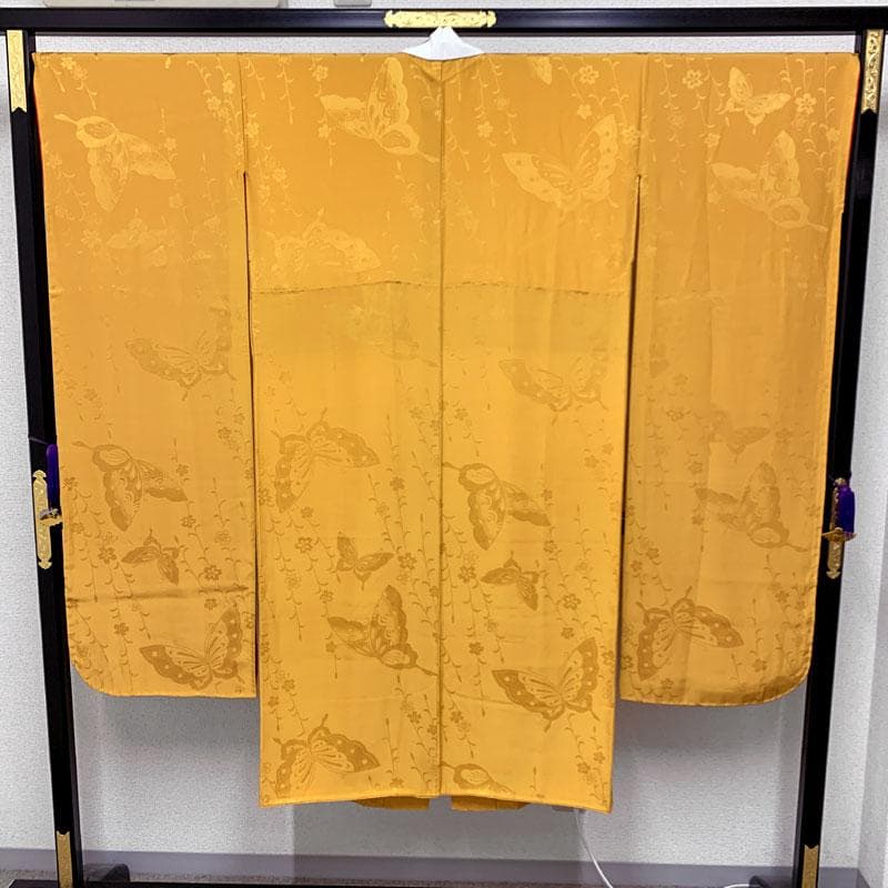 511u4〇振袖用長襦袢 /裄68.5袖丈113/半衿付 濃い辛子色〇美品