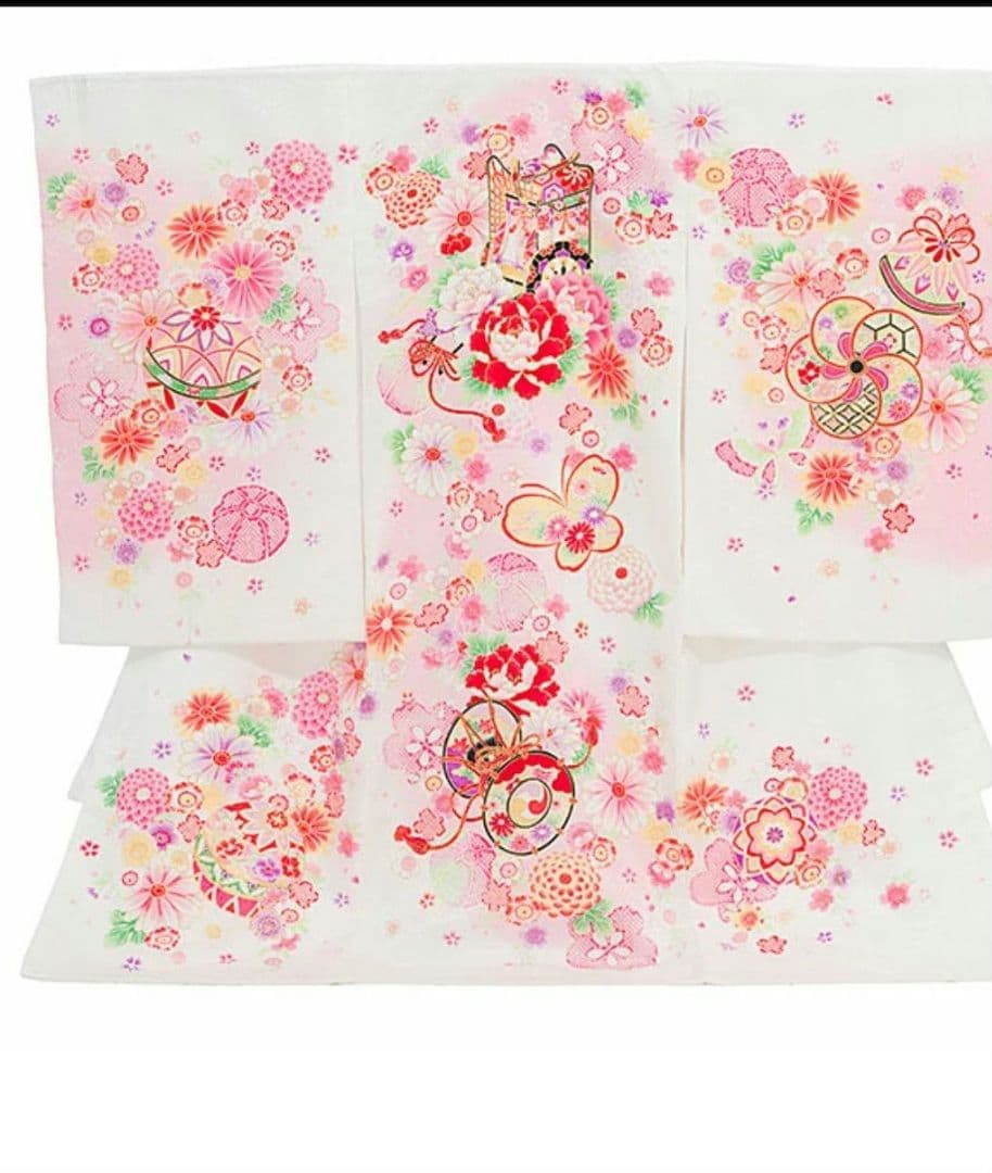 産着お宮参り着物 ピンク花柄