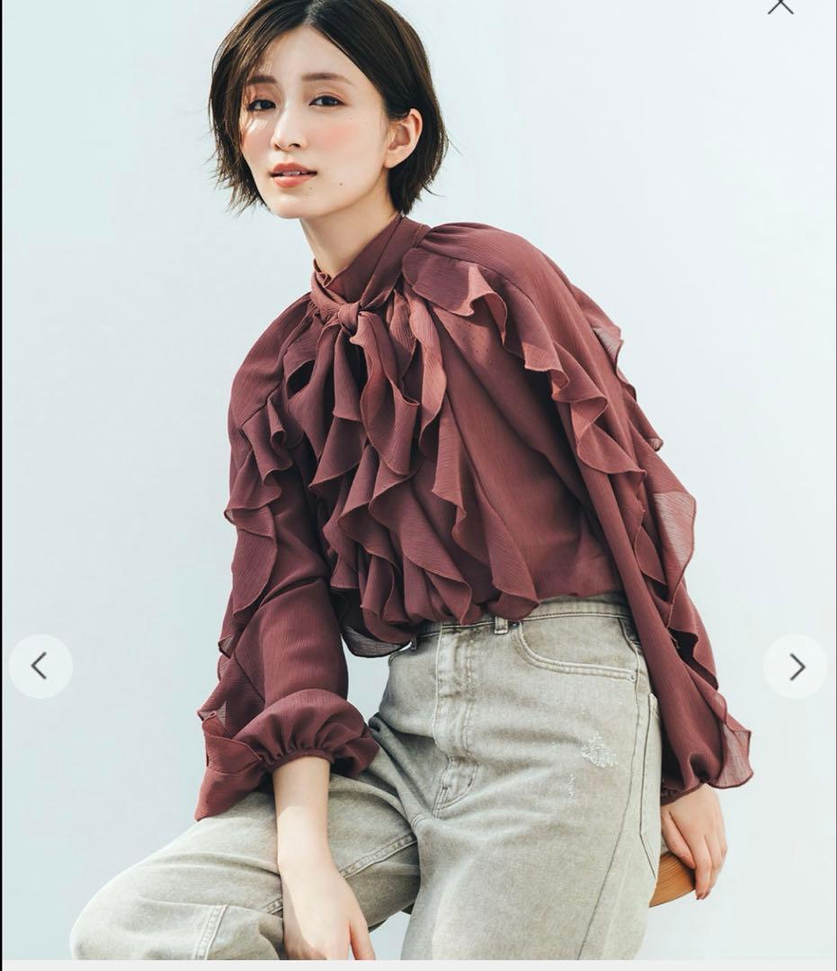 ココディール岡崎紗絵コラボカスケードボウタイフリルミニワンピース