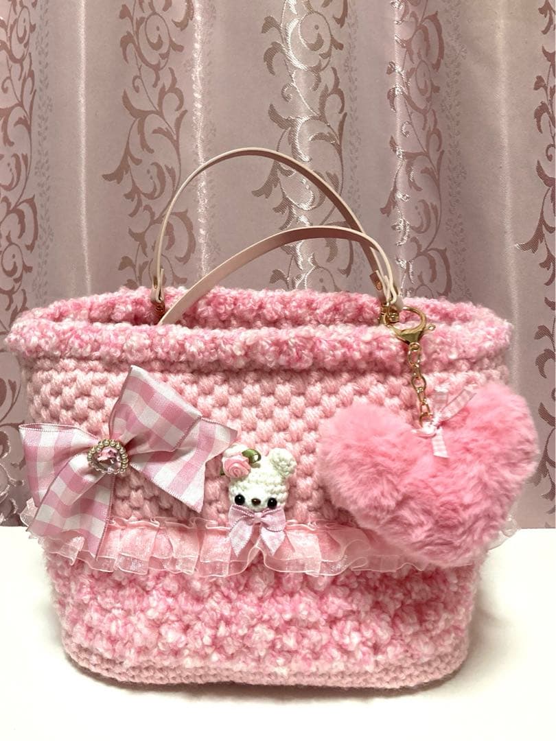 ♥️手編み♥️ハンドメイド♥️ニットバッグ♥️ピンクのバッグ♥️