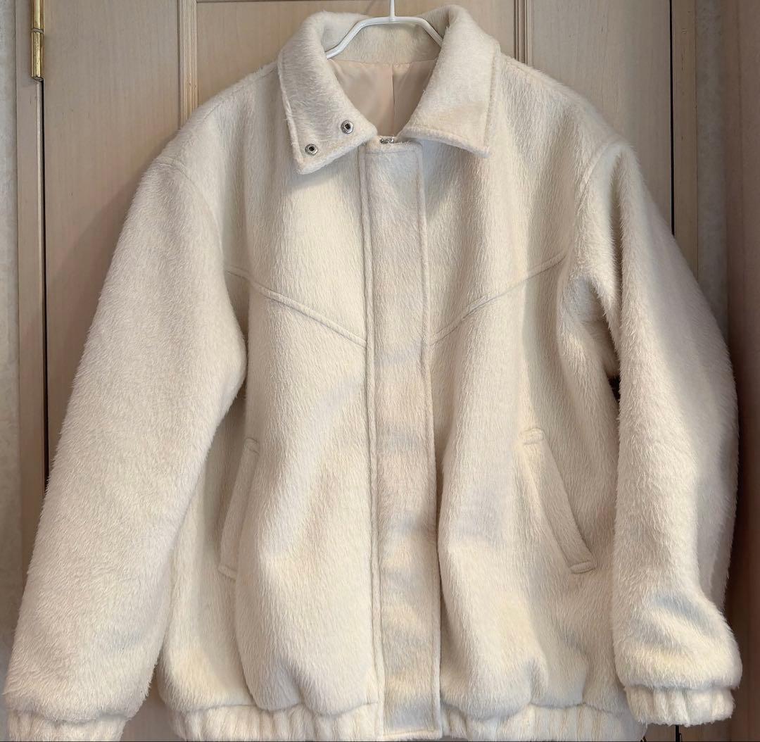 heather スタンドシャギーミドルブルゾン アイボリー