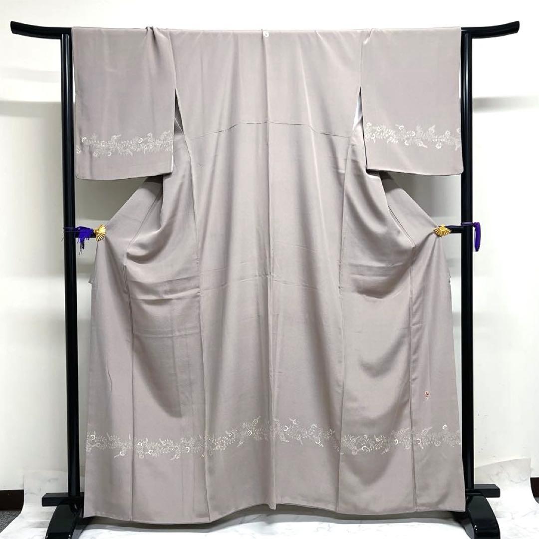 作家もの　付け下げ　唐花　唐草　ちりめん　くすみカラー　着物　034k