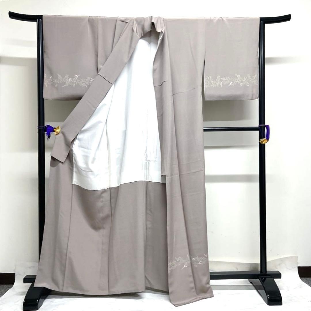 作家もの　付け下げ　唐花　唐草　ちりめん　くすみカラー　着物　034k